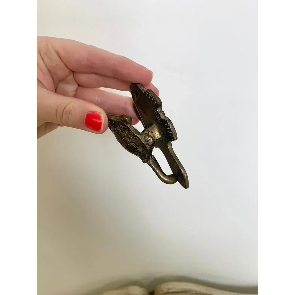 Vintage Brass Turtle Wall Clip Key Photo Hanger Coastal Animal Decor Mid Century